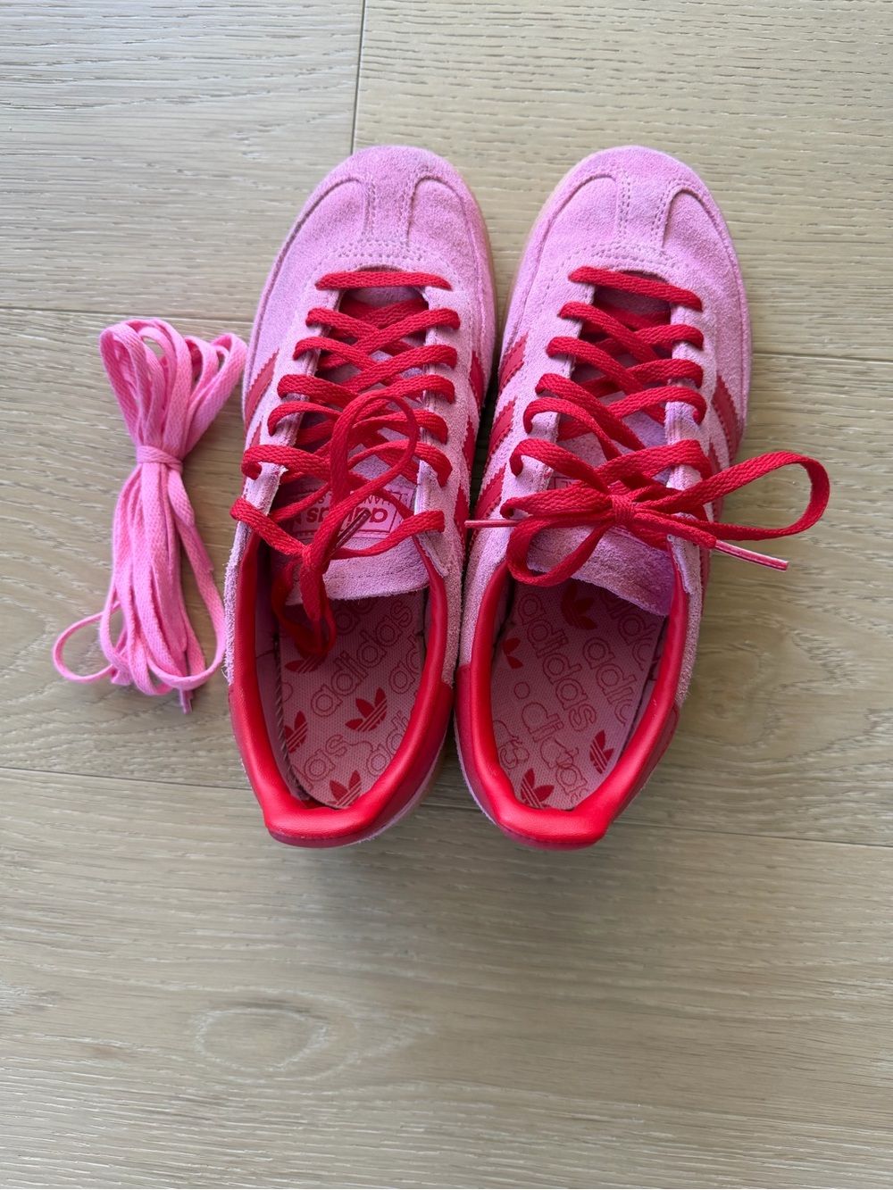 adidas Women's Pink Suede Sneakers with Red Details